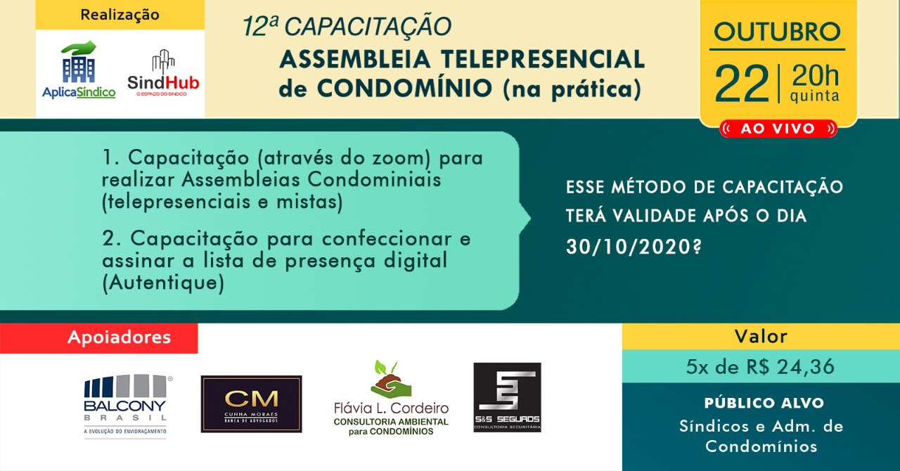 12ª CAPACITAÇíO DE ASSEMBLEIA VIRTUAL TELEPRESENCIAL DE CONDOMÍNIO NA PRÁTICA
